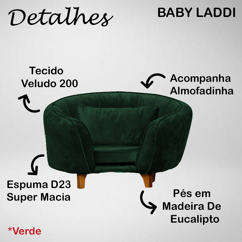 Poltrona Cama Caminha Pet Baby Laddi Veludo Verde Dvinn