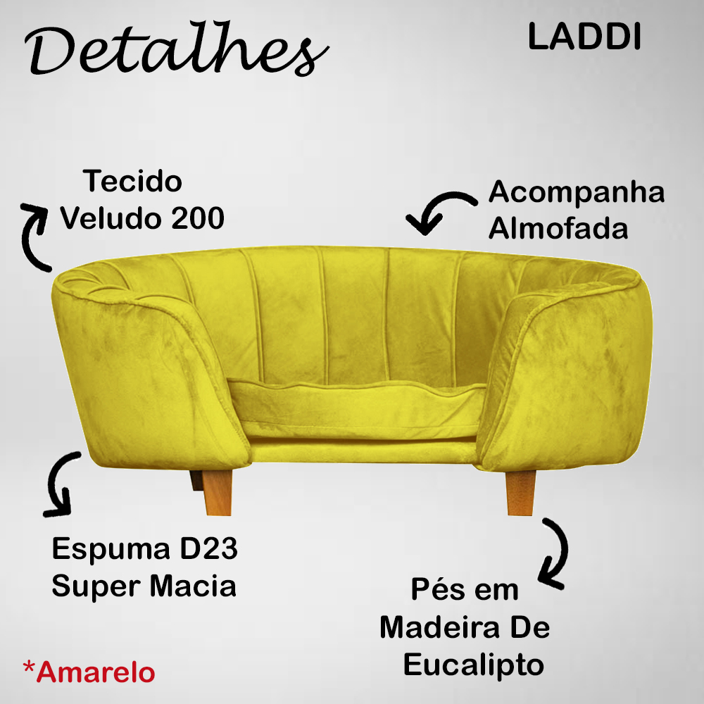 Poltrona Cama Caminha Pet Laddi Veludo Amarelo Dvinn