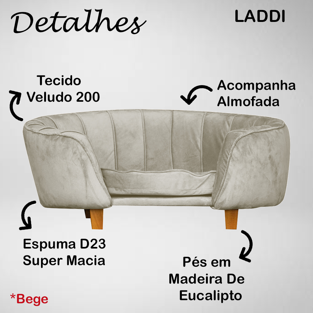 Poltrona Cama Caminha Pet Laddi Veludo Bege Dvinn