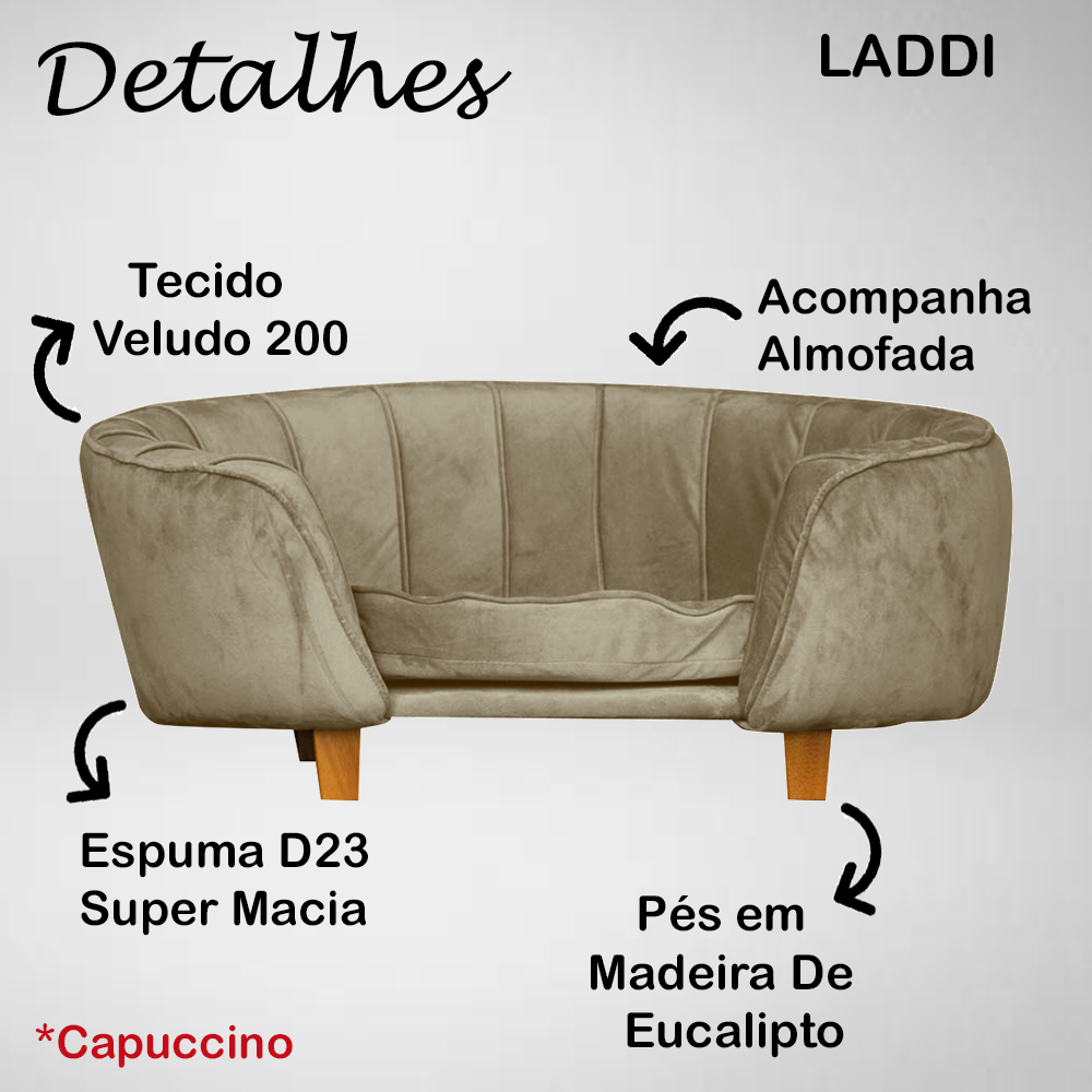 Poltrona Cama Caminha Pet Laddi Veludo Capuccino Dvinn