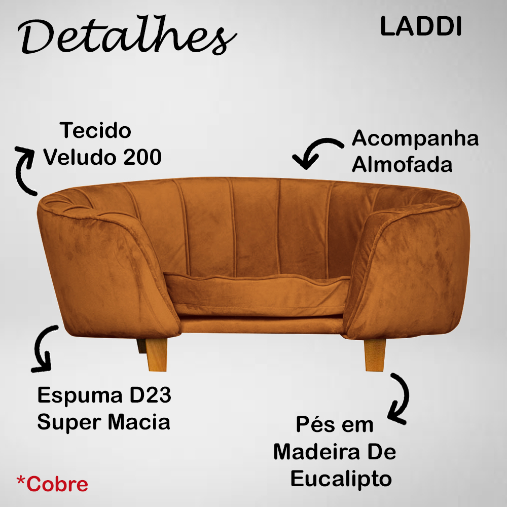 Poltrona Cama Caminha Pet Laddi Veludo Cobre Dvinn