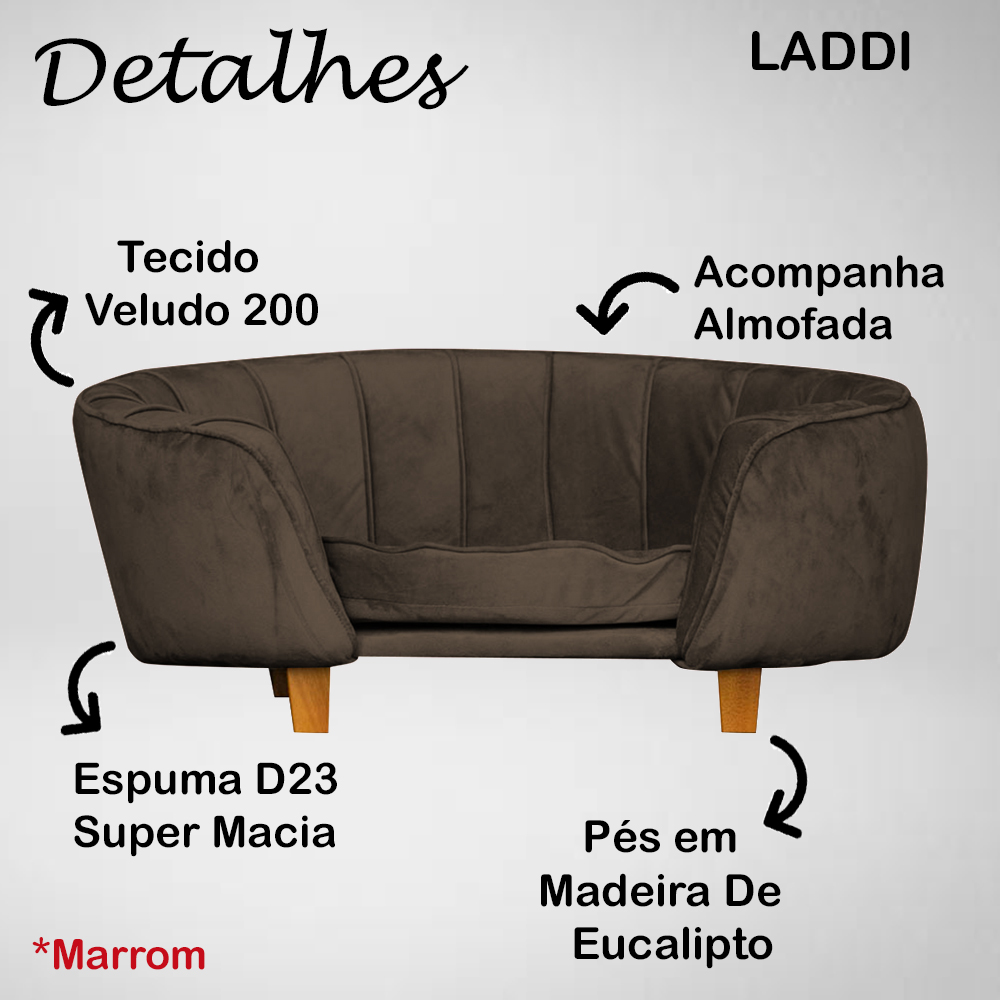 Poltrona Cama Caminha Pet Laddi Veludo Marrom Dvinn