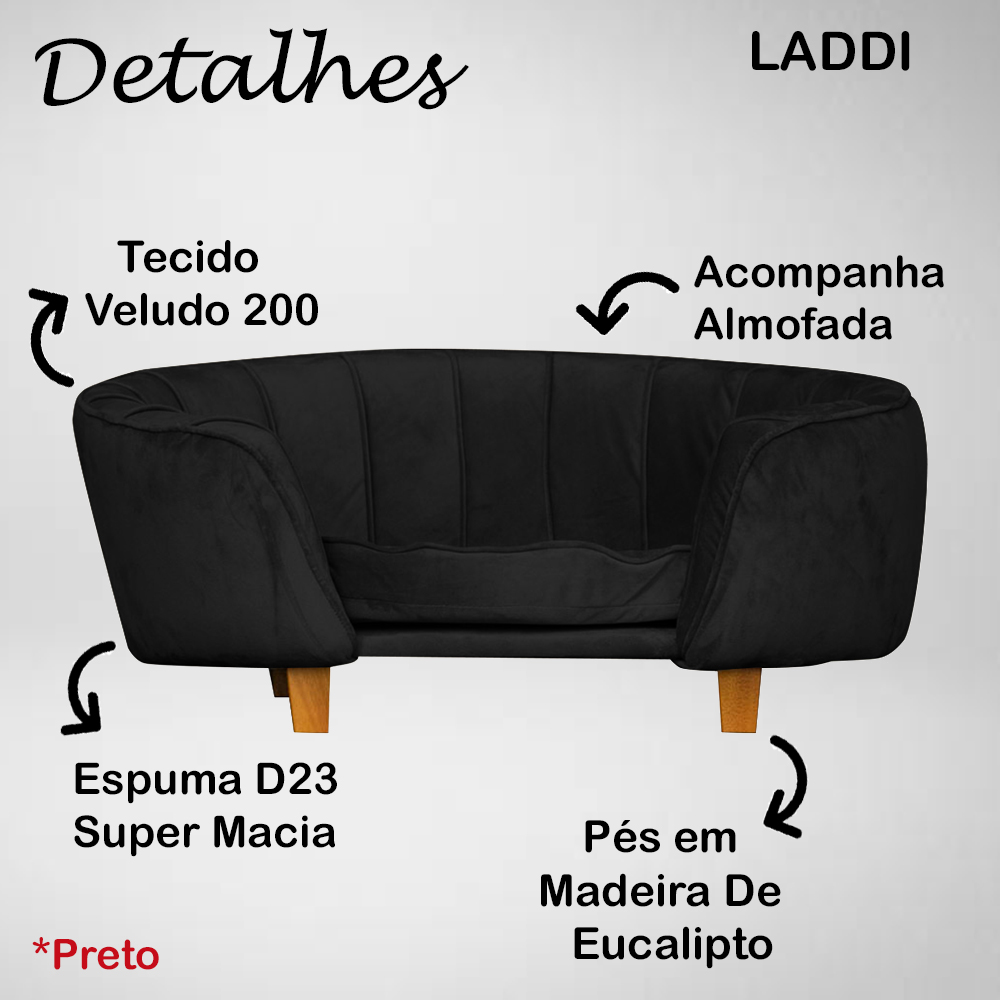 Poltrona Cama Caminha Pet Laddi Veludo Preto Dvinn