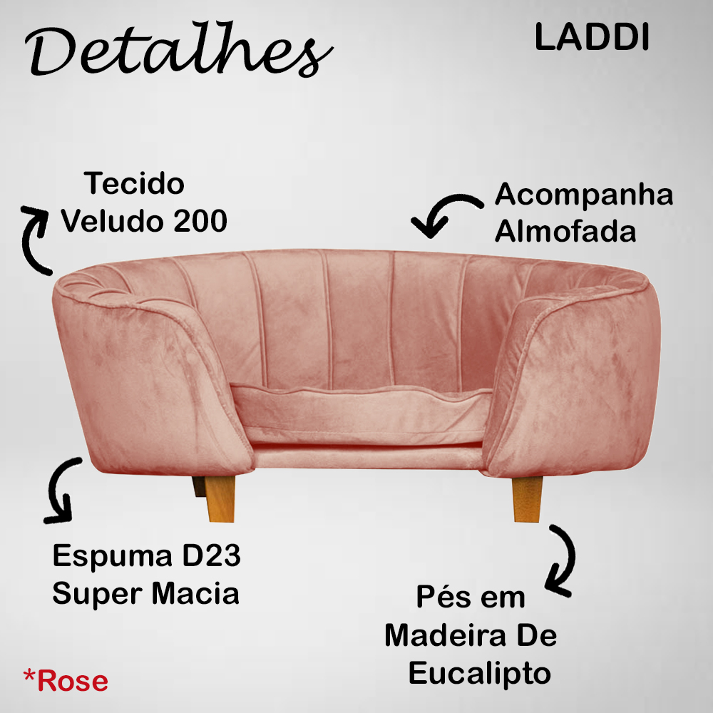 Poltrona Cama Caminha Pet Laddi Veludo Rose Dvinn