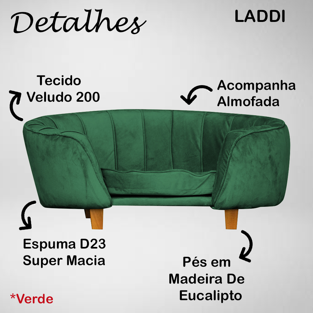 Poltrona Cama Caminha Pet Laddi Veludo Verde Dvinn