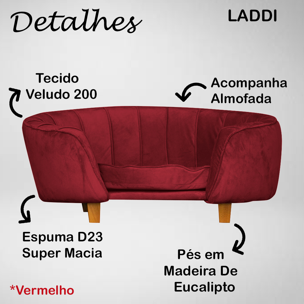 Poltrona Cama Caminha Pet Laddi Veludo Vermelho Dvinn