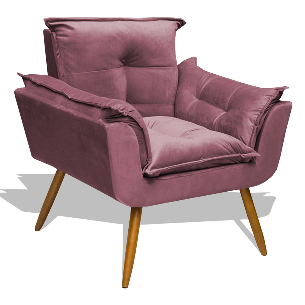 Poltrona Decorativa Para Sala de Estar Opala Veludo Rose - SSX Multicoisas