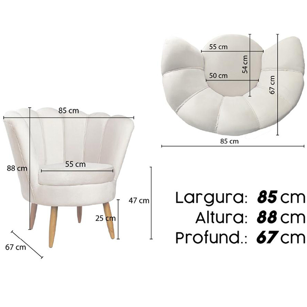 Poltrona Para Sala Pétala Veludo Pés Palito - SSX Multicoisas