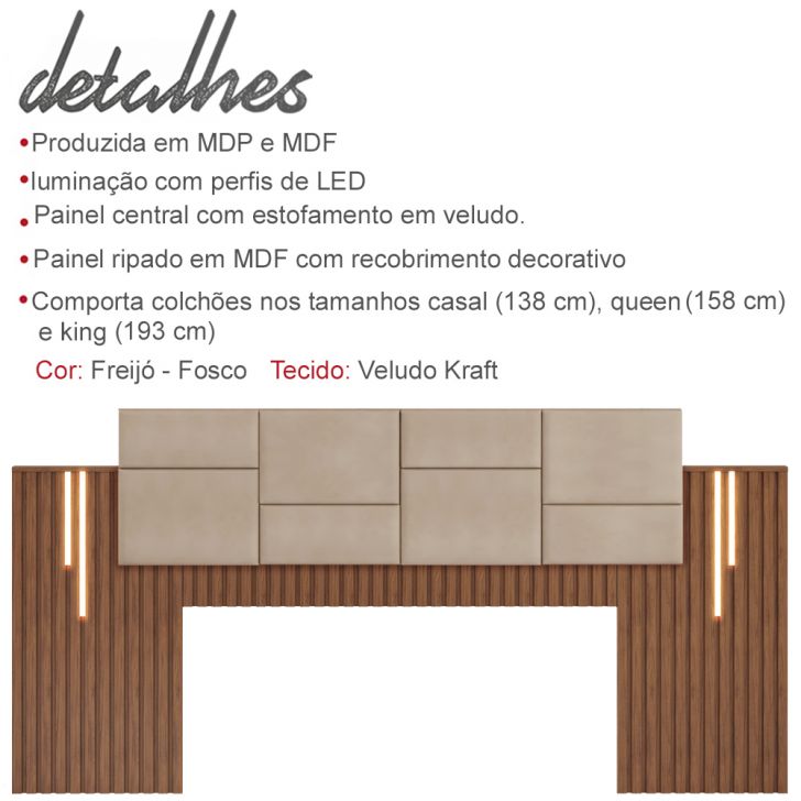 Cabeceira Para Cama Casal Queen King 3,00m 100% MDF Dalla Costa