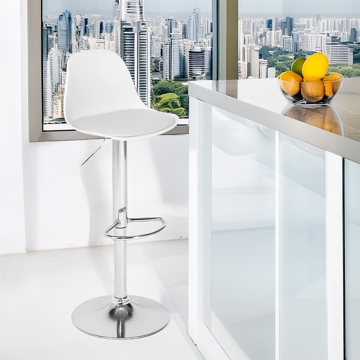 Banqueta Alta Estofada com Base Giratória e Regulagem de Altura - Ícaro Branco