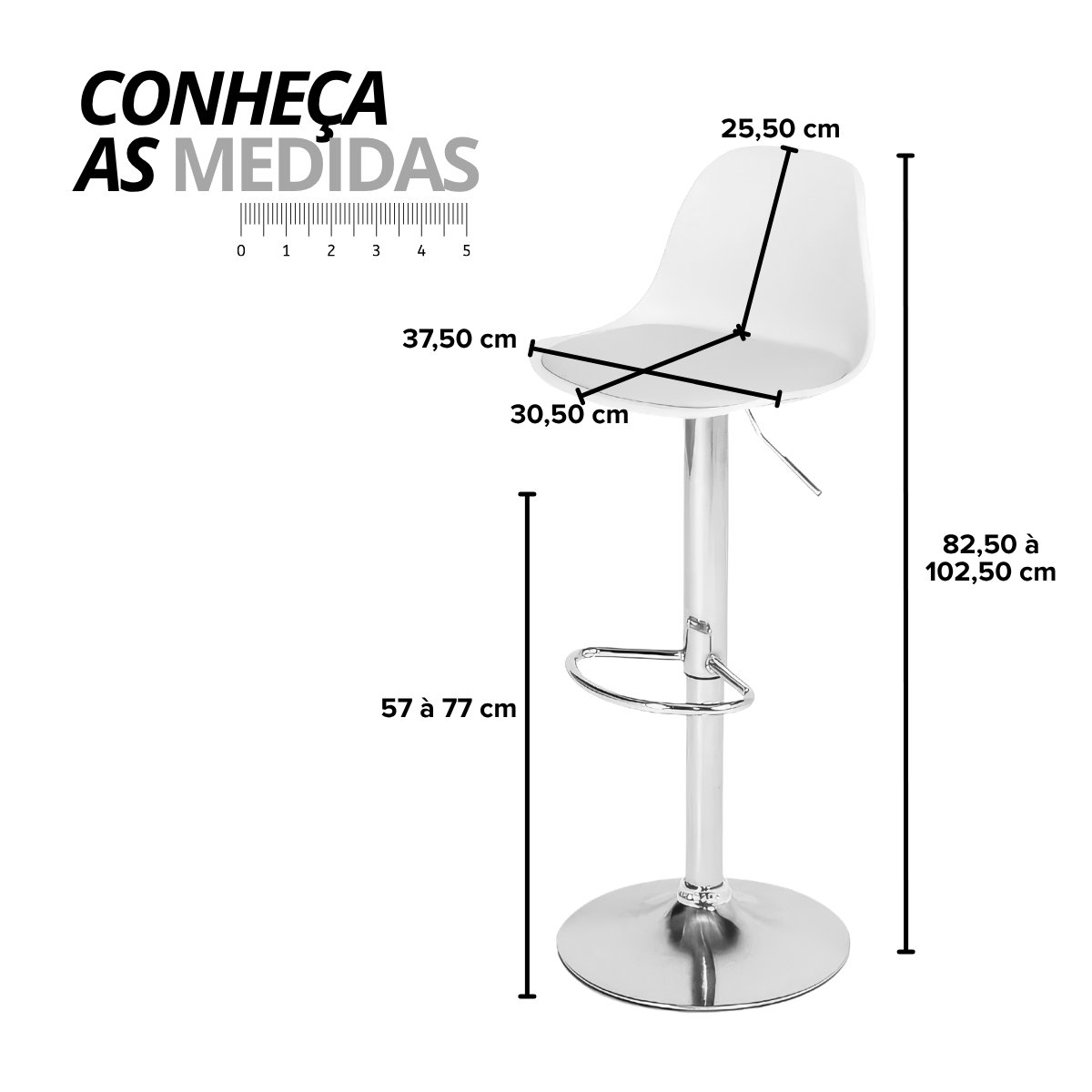 Banqueta Alta Estofada com Base Giratória e Regulagem de Altura - Ícaro Branco