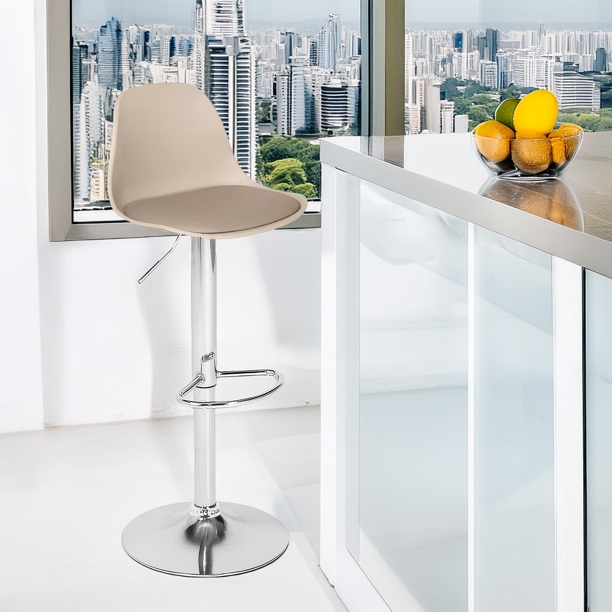 Banqueta Alta Estofada com Base Giratória e Regulagem de Altura - Ícaro Nude