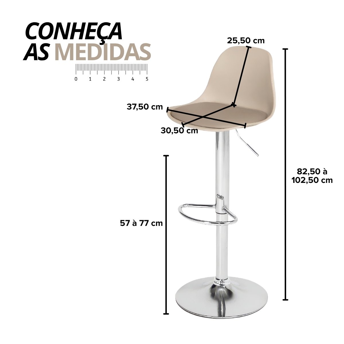 Banqueta Alta Estofada com Base Giratória e Regulagem de Altura - Ícaro Nude