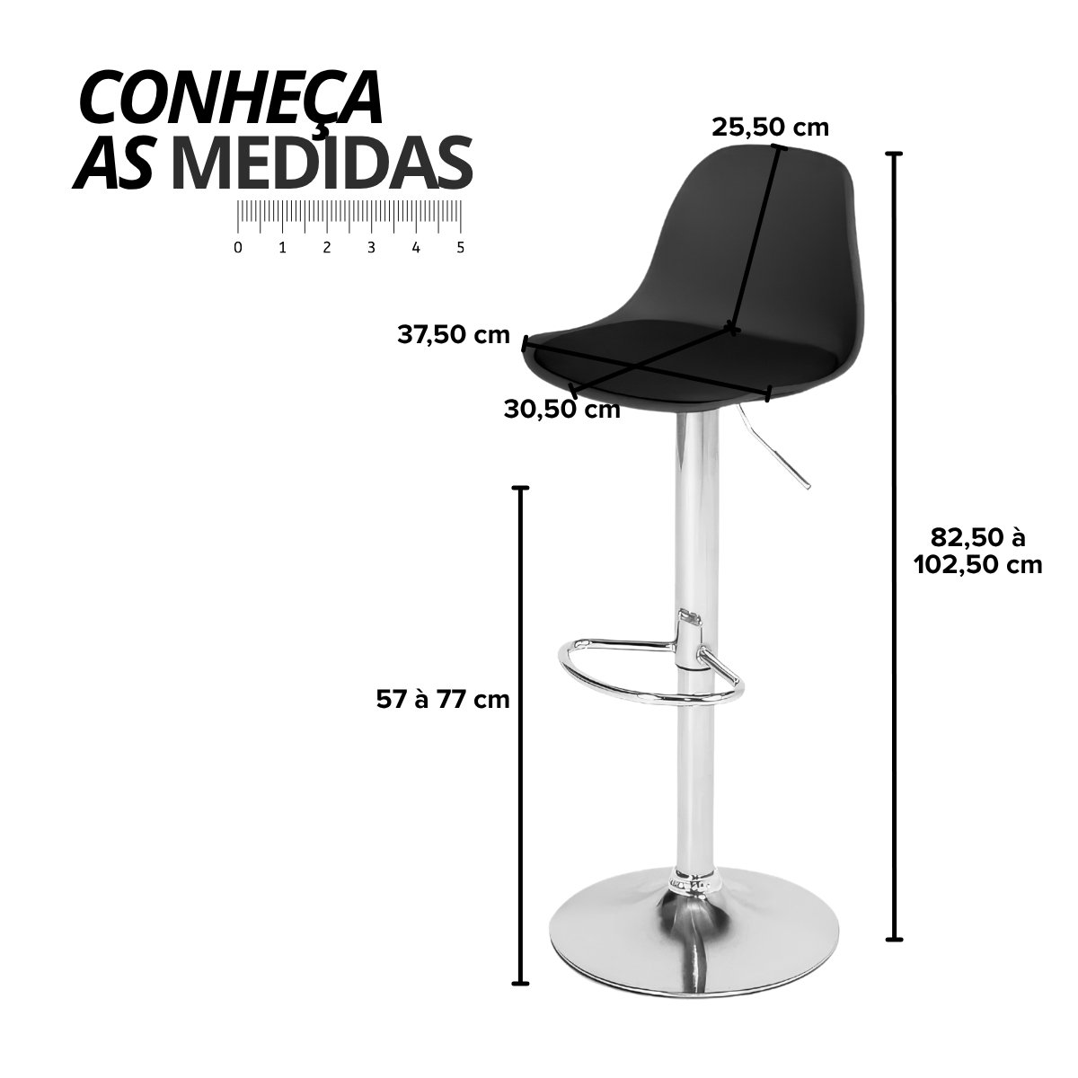 Banqueta Alta Estofada com Base Giratória e Regulagem de Altura - Ícaro Preto