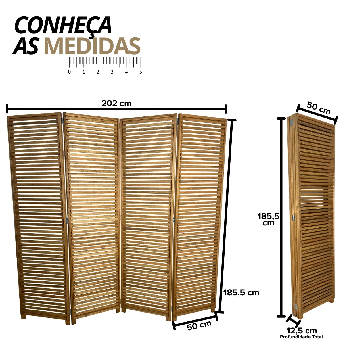Biombo Decorativo de Madeira 4 Folhas Ripado Sanfonado - Maju Madeiral