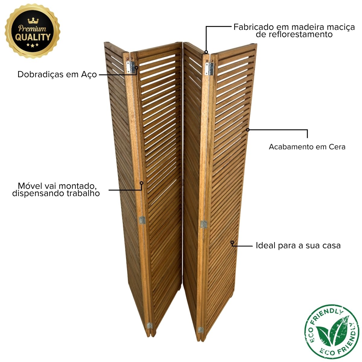 Biombo Decorativo de Madeira 4 Folhas Ripado Sanfonado - Maju Madeiral