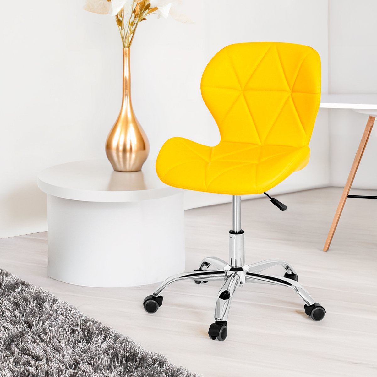 Cadeira Escritório Slim Vegas Base Giratória Estofada Amarelo