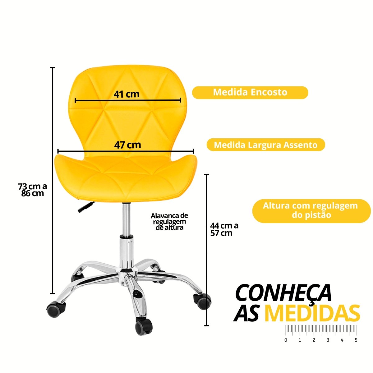 Cadeira Escritório Slim Vegas Base Giratória Estofada Amarelo