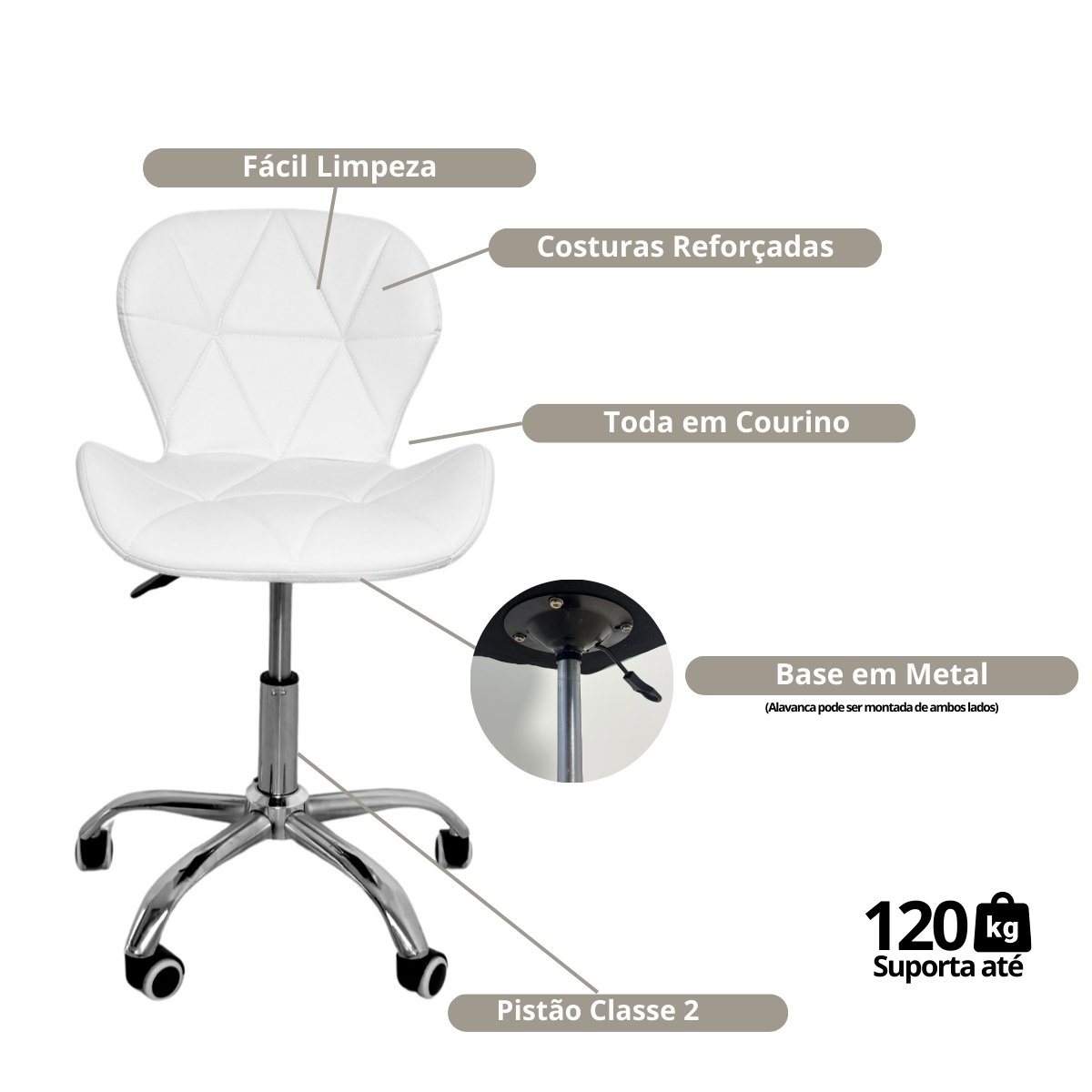 Cadeira Escritório Slim Vegas Base Giratória Estofada Branco