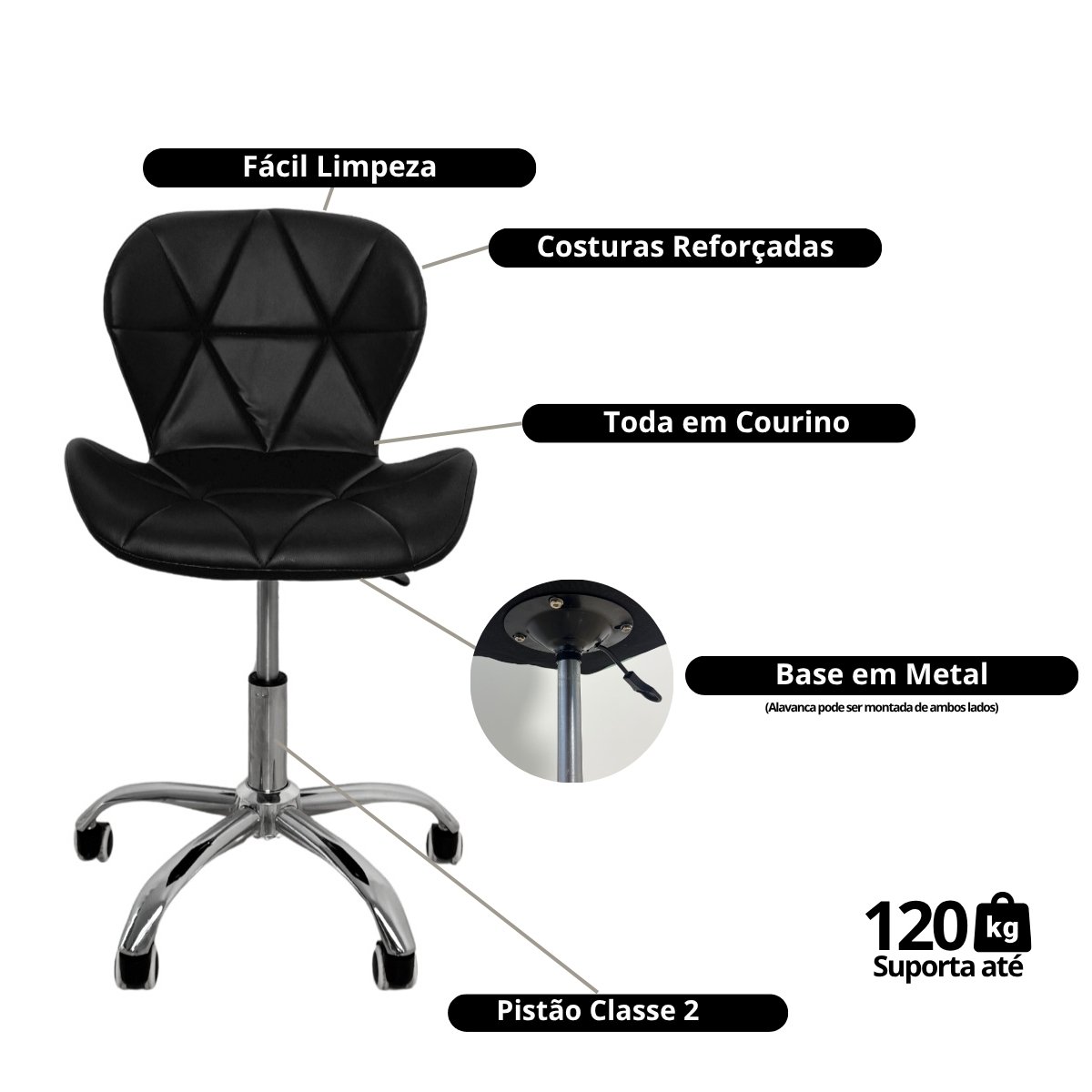 Cadeira Escritório Slim Vegas Base Giratória Estofada Preto