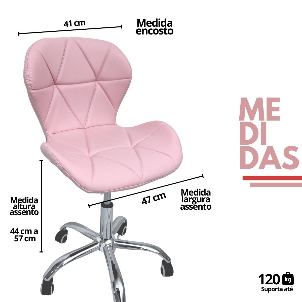 Cadeira Escritório Slim Vegas Base Giratória Estofada Rosa Quartzo