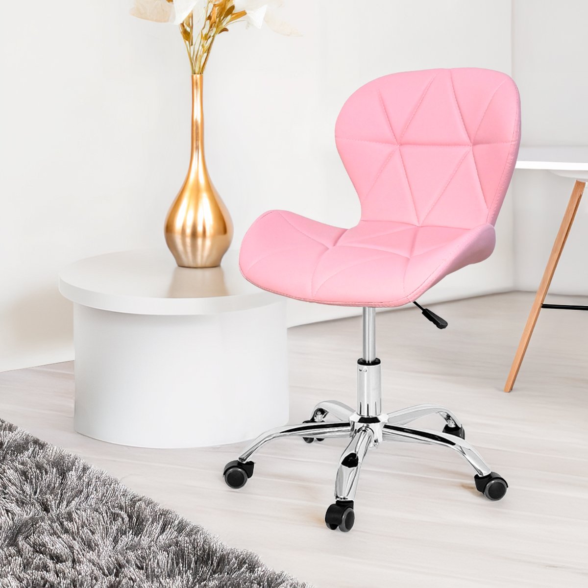 Cadeira Escritório Slim Vegas Base Giratória Estofada Rosa Quartzo