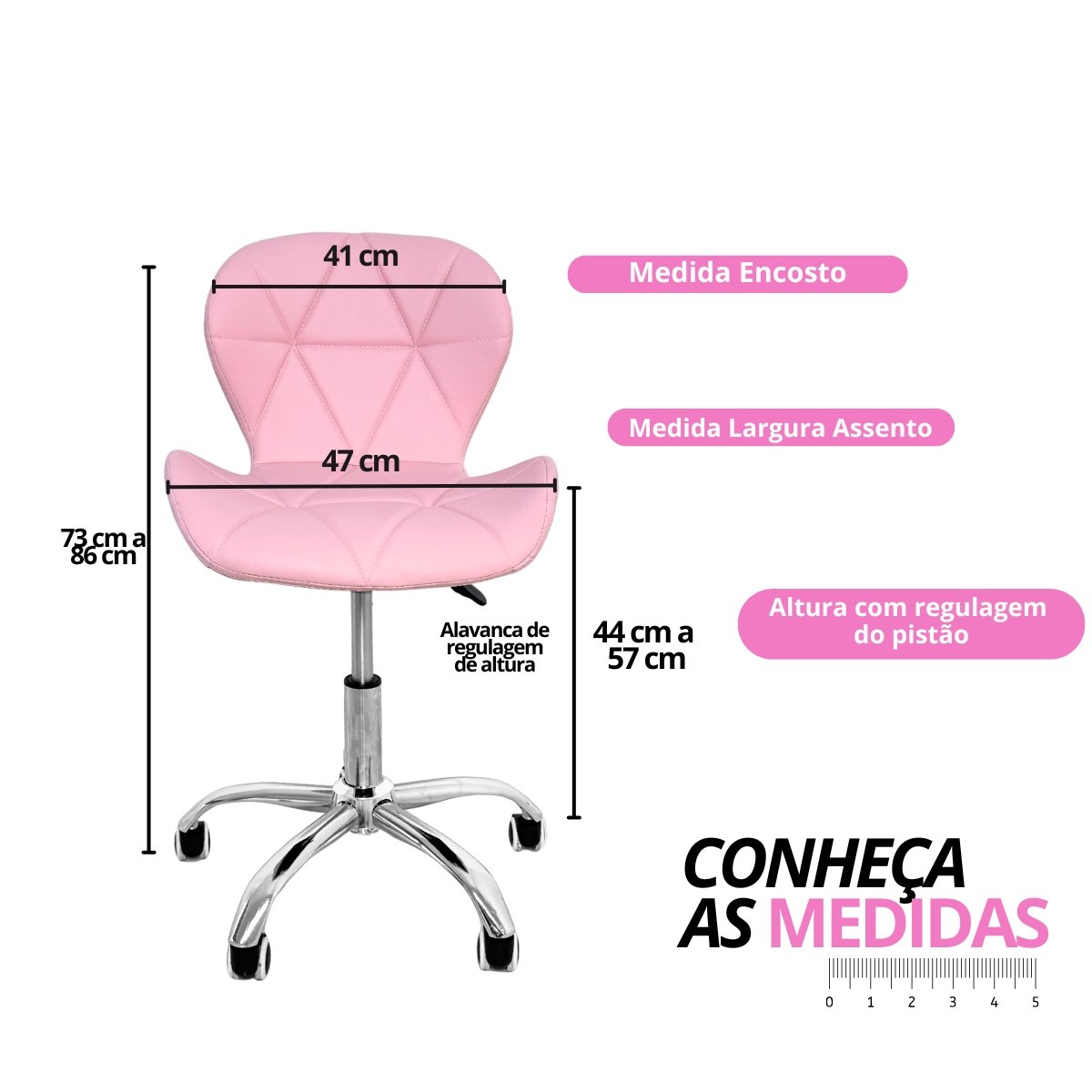 Cadeira Escritório Slim Vegas Base Giratória Estofada Rosa Quartzo