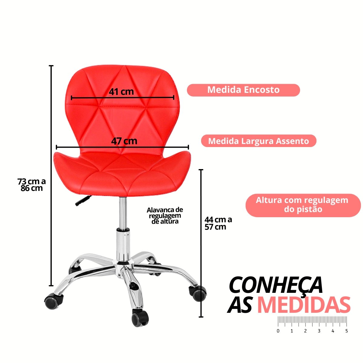 Cadeira Escritório Slim Vegas Base Giratória Estofada Vermelho