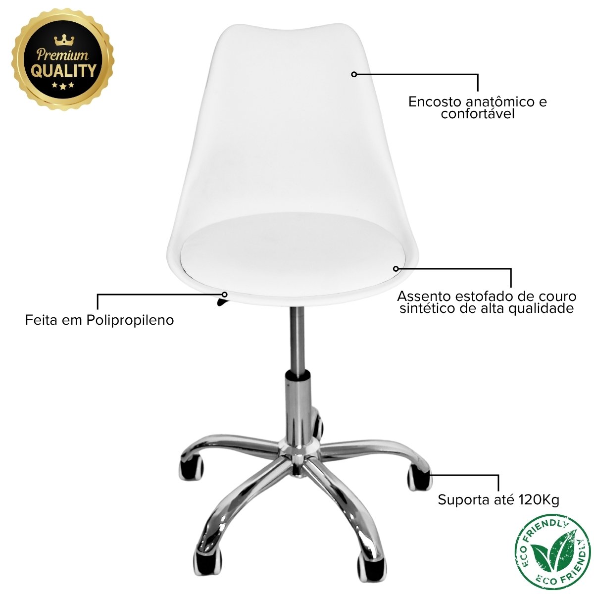 Cadeira Secretária Com Base Giratória Estofada Ícaro Branco