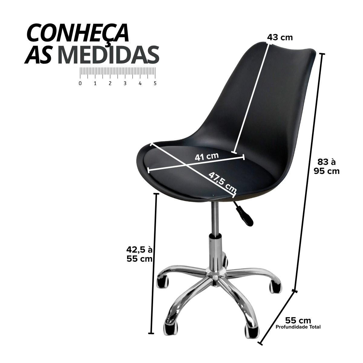 Cadeira Secretária Com Base Giratória Estofada Ícaro Preto