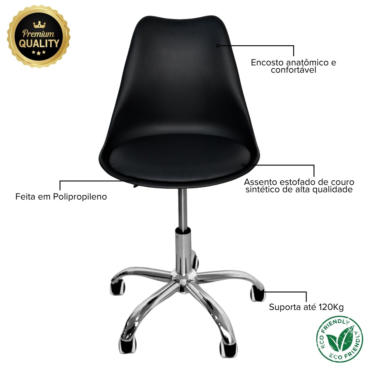 Cadeira Secretária Com Base Giratória Estofada Ícaro Preto