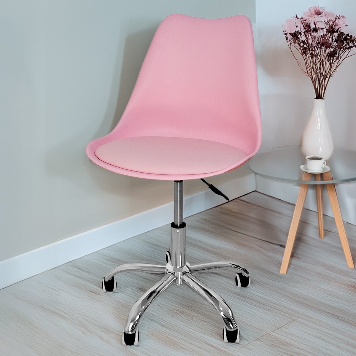 Cadeira Secretária Com Base Giratória Estofada Ícaro Rosa