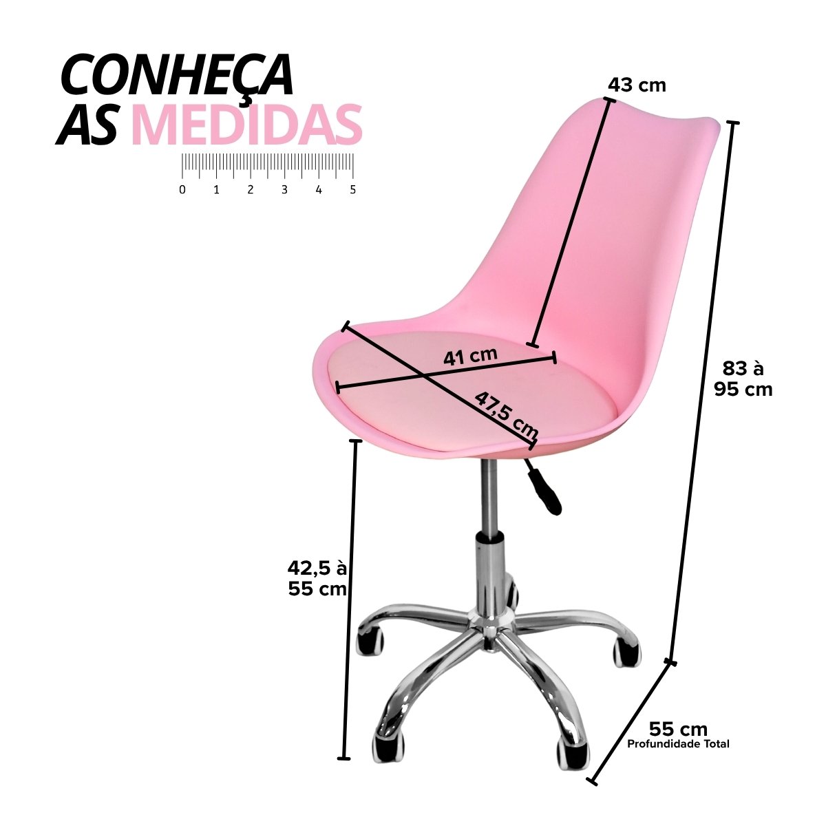 Cadeira Secretária Com Base Giratória Estofada Ícaro Rosa