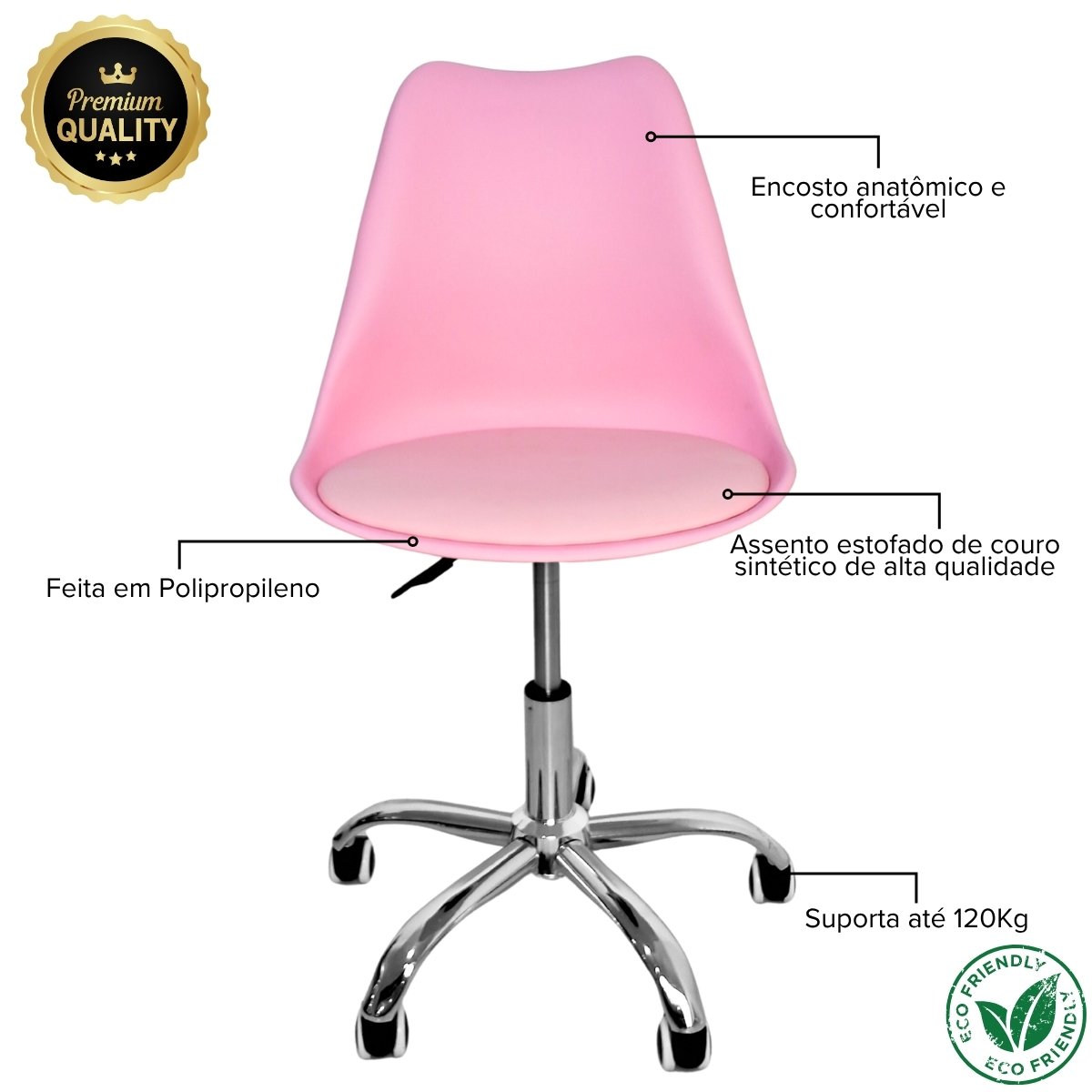 Cadeira Secretária Com Base Giratória Estofada Ícaro Rosa