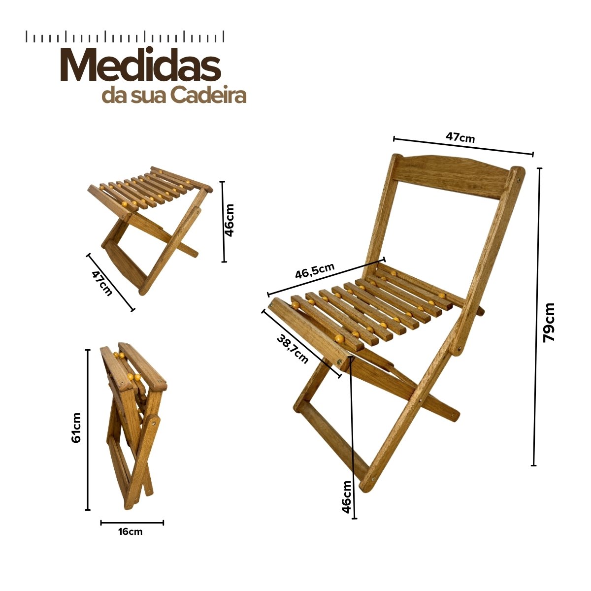 Cadeira de Madeira Dobrável Rústica com Cabos de Aço - Vereda Madeiral