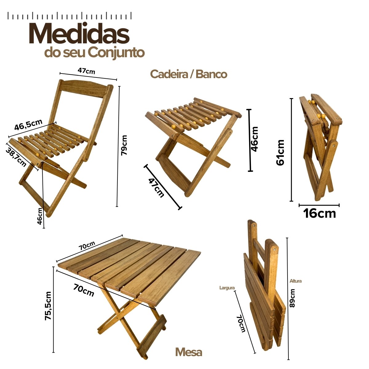 Conjunto Mesa de Madeira com 2 Cadeiras Dobráveis - Vereda Madeiral