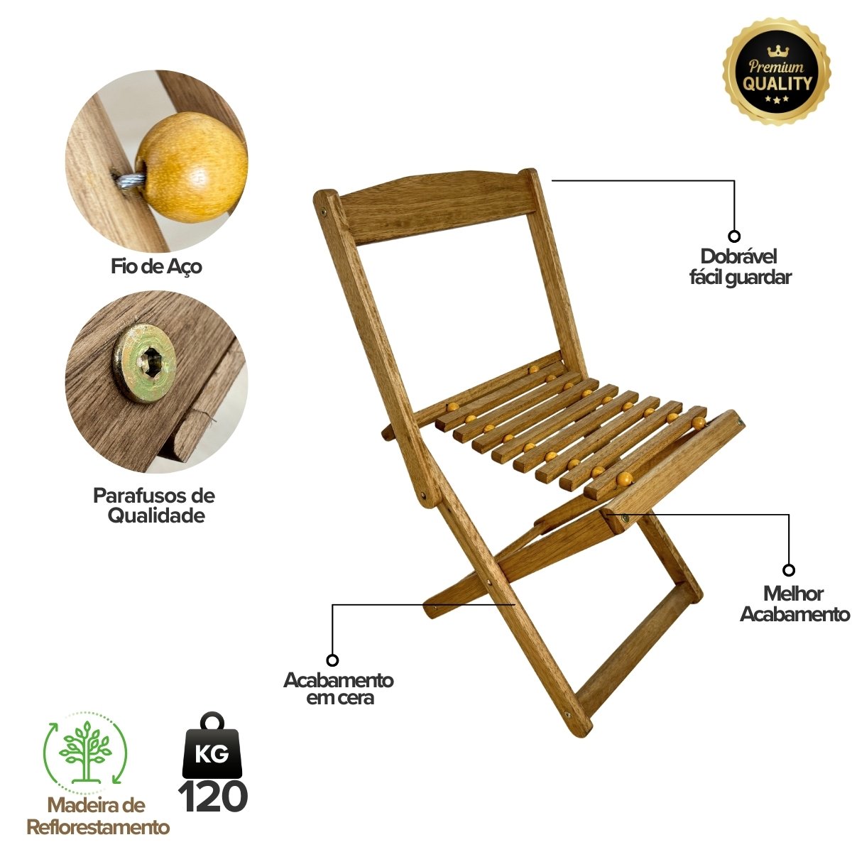 Conjunto Mesa de Madeira com 3 Cadeiras Dobráveis - Vereda Madeiral