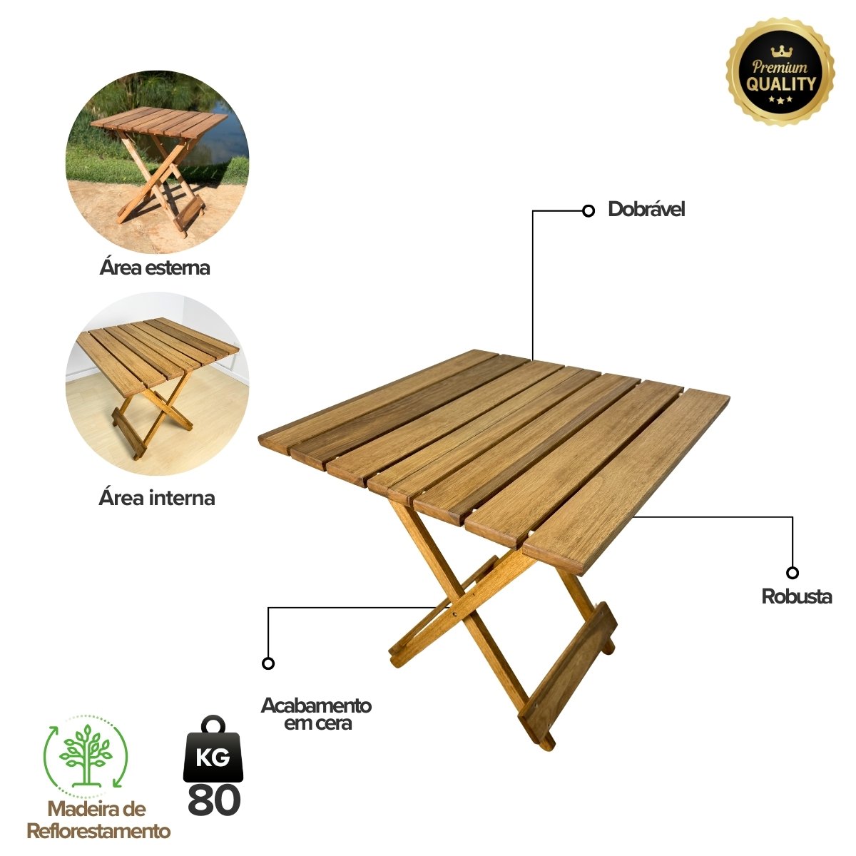 Conjunto Mesa de Madeira com 3 Cadeiras Dobráveis - Vereda Madeiral