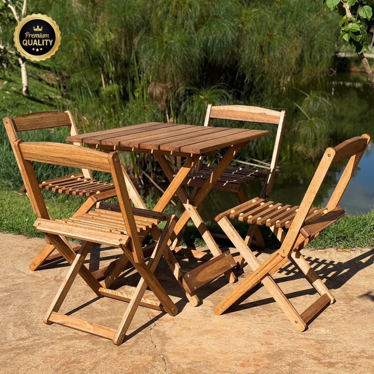 Conjunto Mesa de Madeira com 4 Cadeiras Dobráveis - Vereda Madeiral