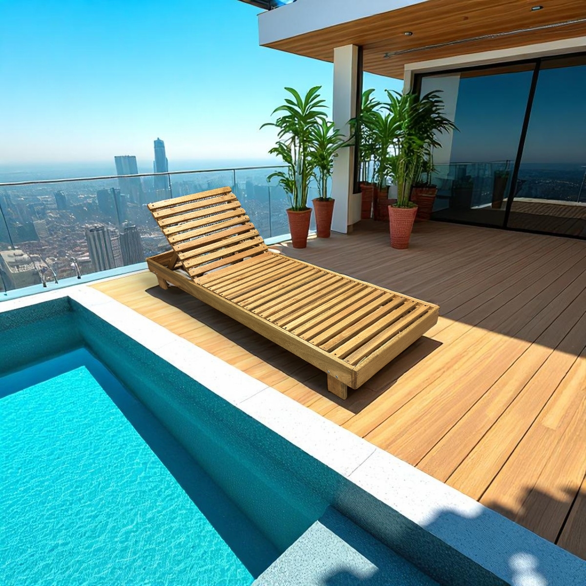 Espreguiçadeira de Piscina Reclinável de Madeira Maciça - Tropical Madeiral