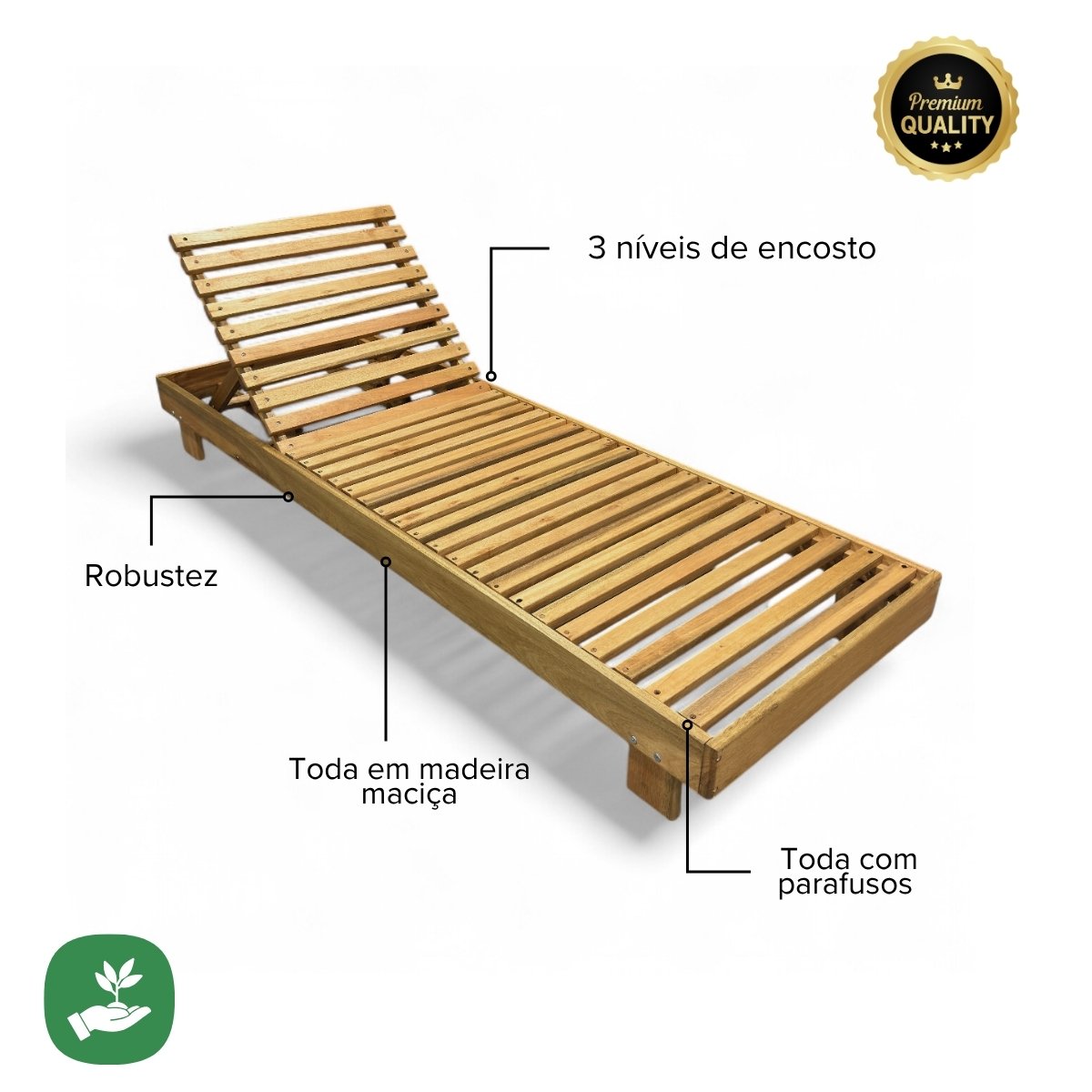Espreguiçadeira de Piscina Reclinável de Madeira Maciça - Tropical Madeiral