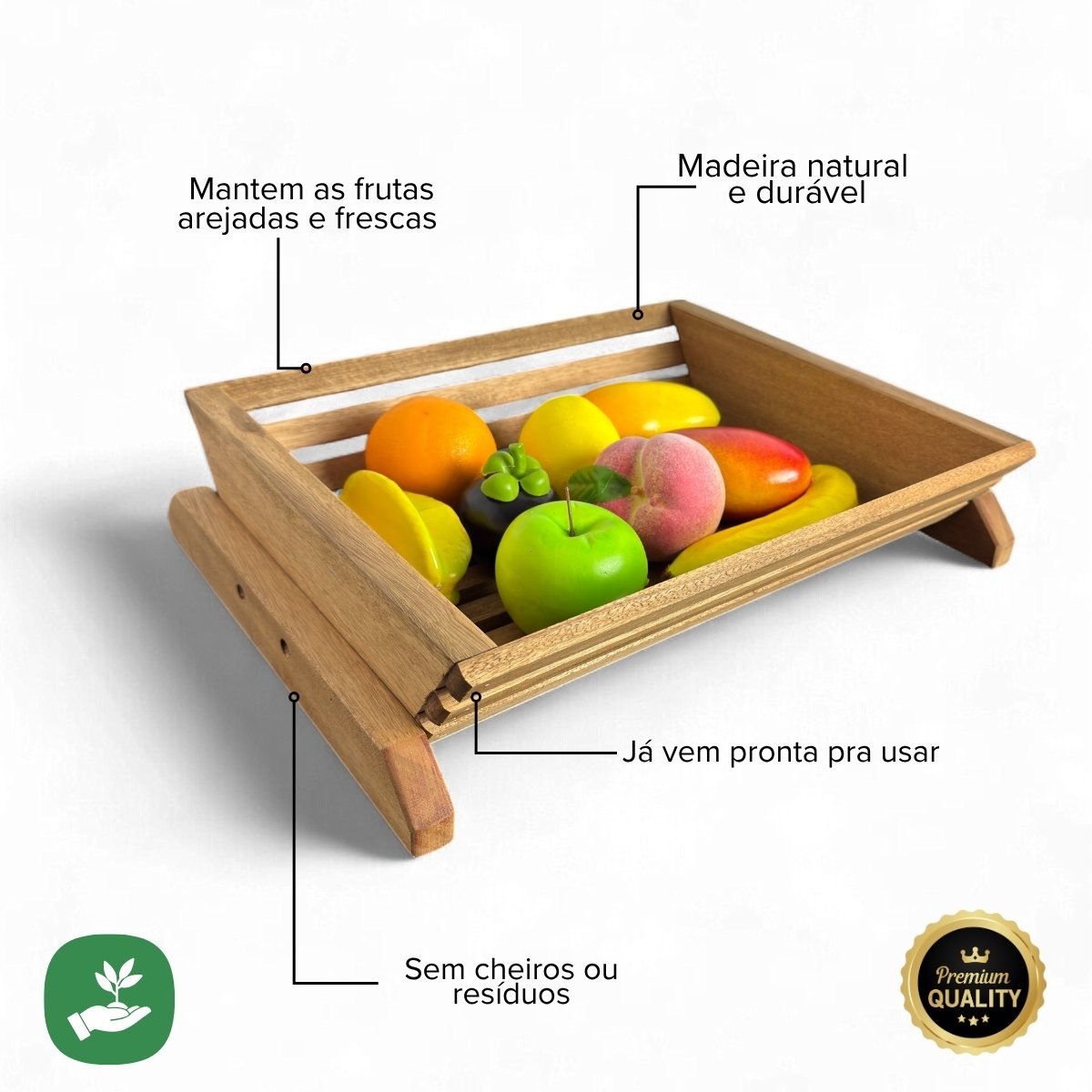 Fruteira de Mesa Cesto de Madeira Maciça Ripado - Maju Madeiral
