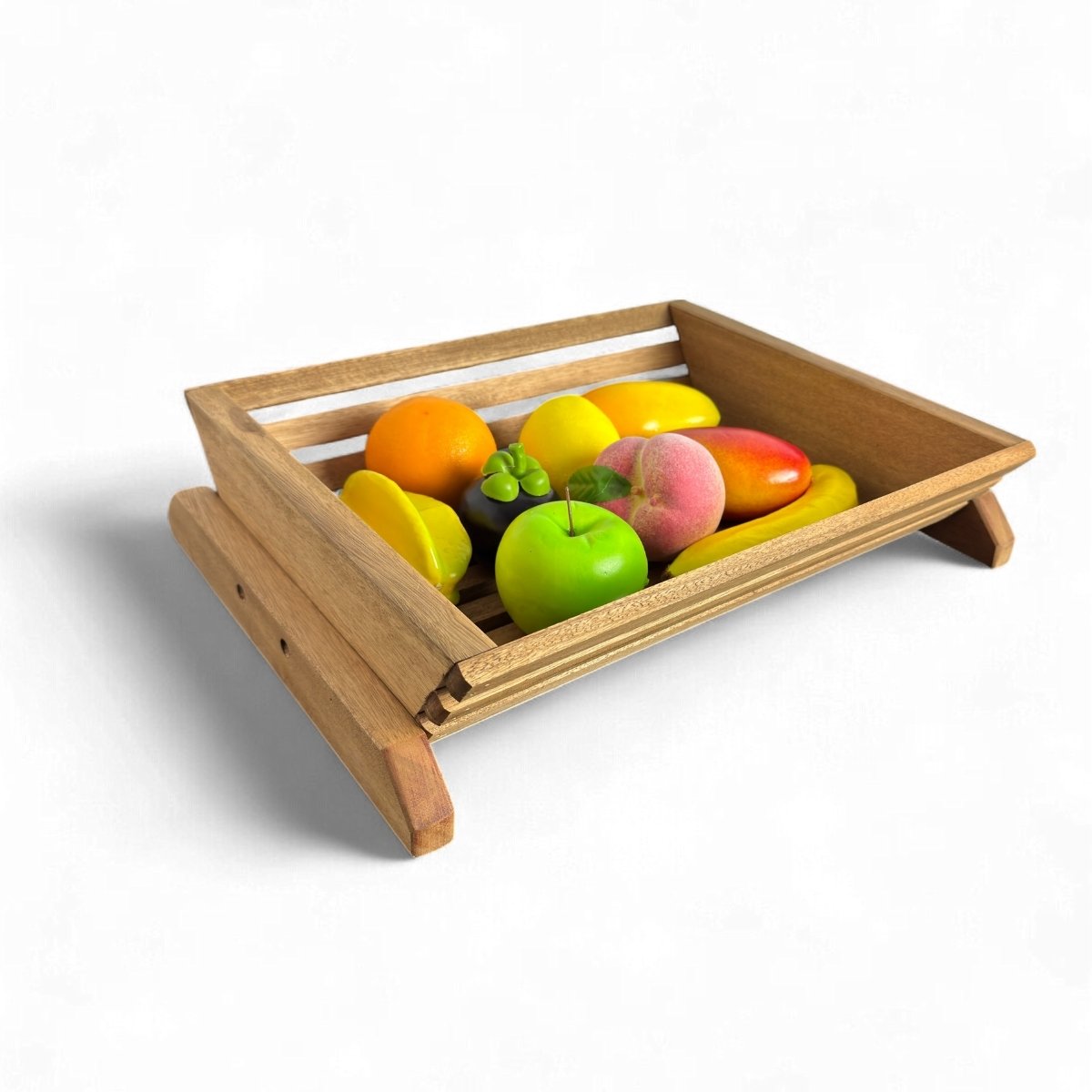 Fruteira de Mesa Cesto de Madeira Maciça Ripado - Maju Madeiral