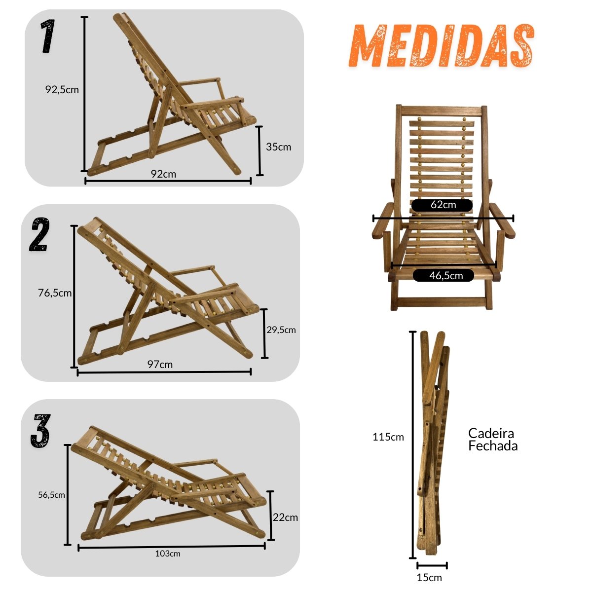 Kit 2 Espreguiçadeiras de Madeira com Mesinha/Banquinho Multiuso - Maju Madeiral
