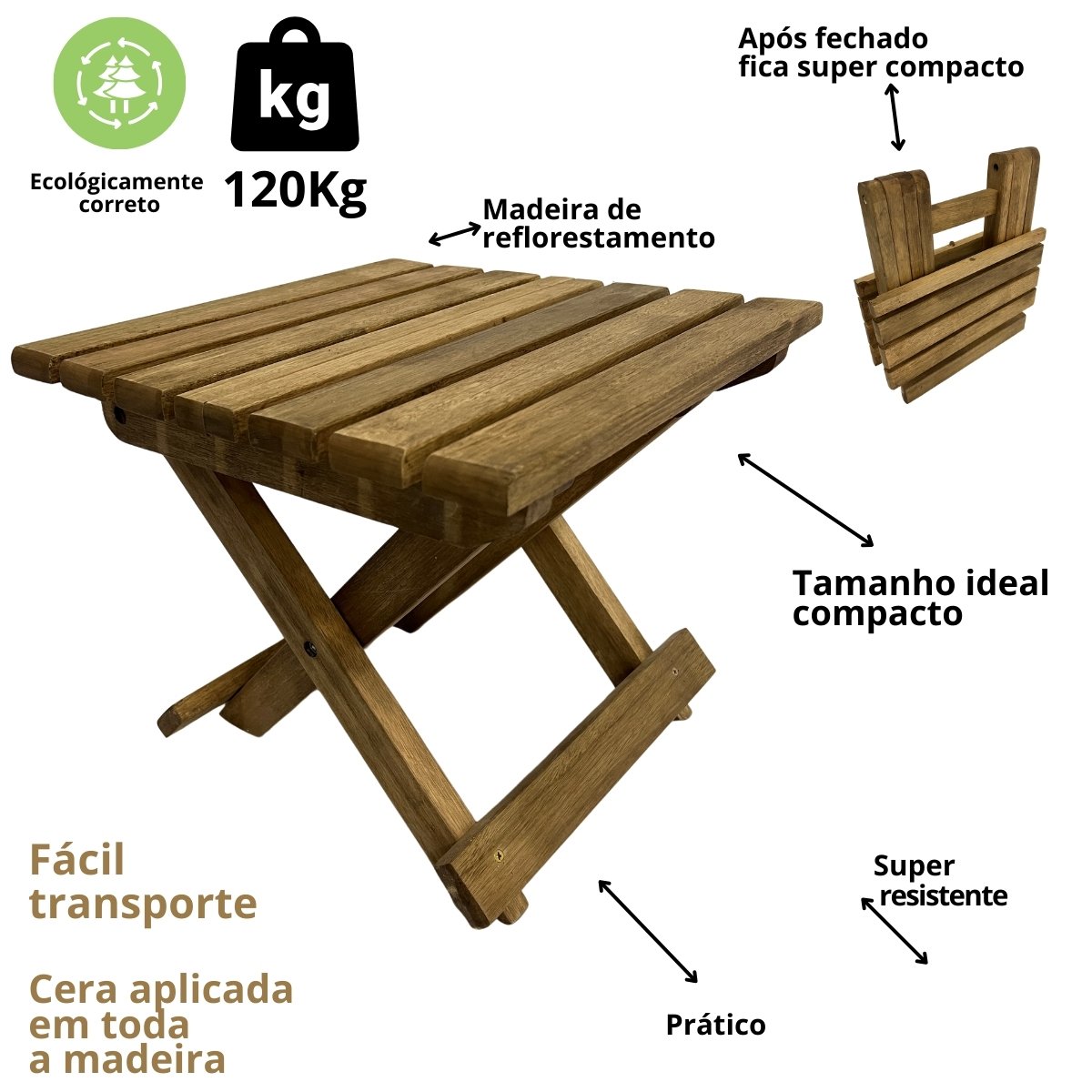 Kit 2 Espreguiçadeiras de Madeira com Mesinha/Banquinho Multiuso - Maju Madeiral