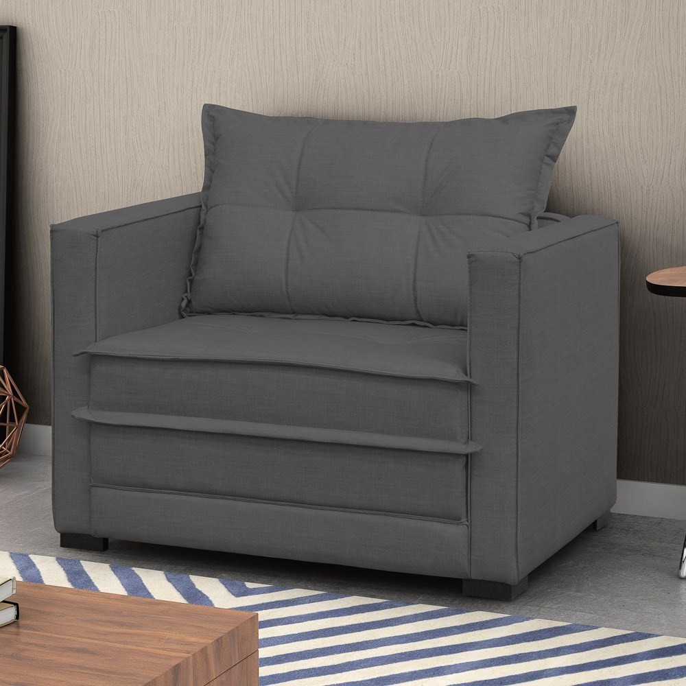 Poltrona Cama Londres Suede Cinza Escuro - D'Monegatto