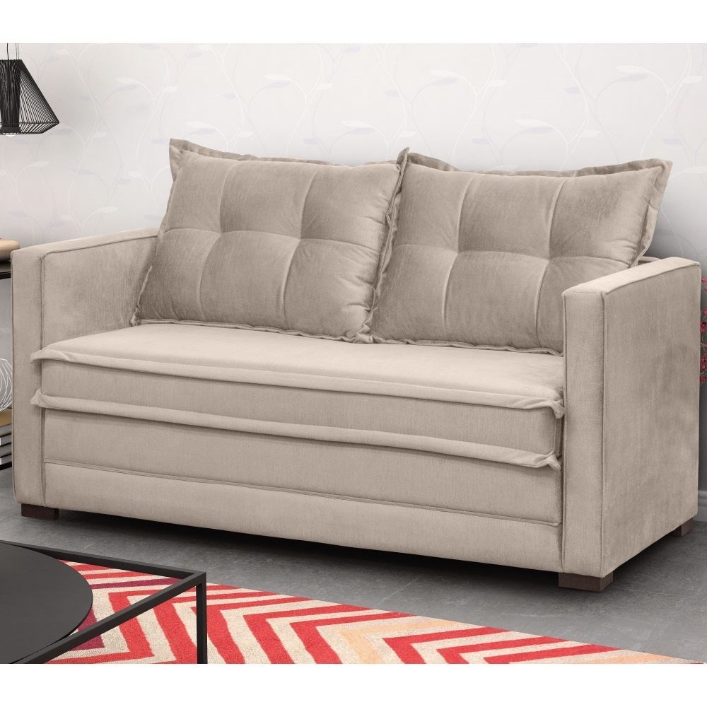 Sofá Cama Casal Articulável 2 Lugares Londres Suede Bege - D'Monegatto