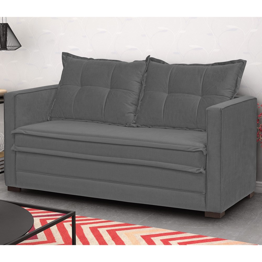 Sofá Cama Casal Articulável 2 Lugares Londres Suede Cinza Escuro - D'Monegatto