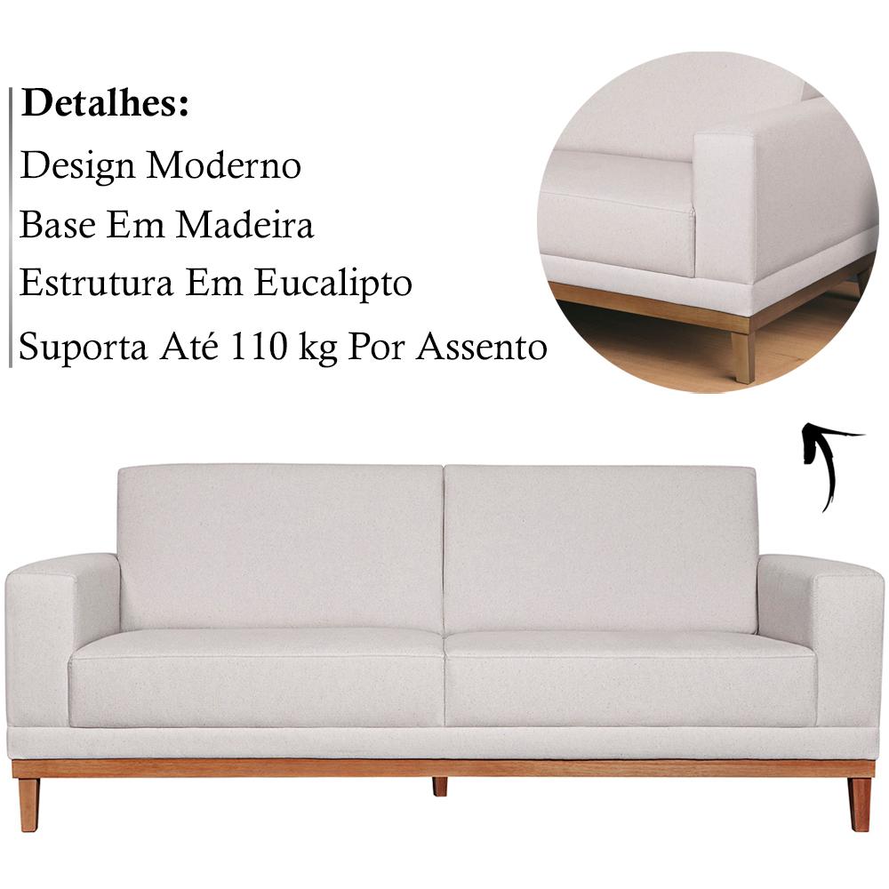 Sofa 3 Lugares 180 cm Crons Linho Bege Vazzano