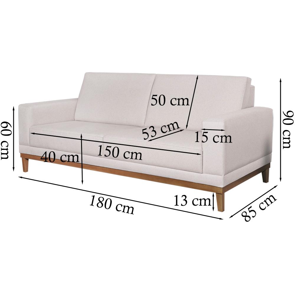 Sofa 3 Lugares 180 cm Crons Linho Bege Vazzano